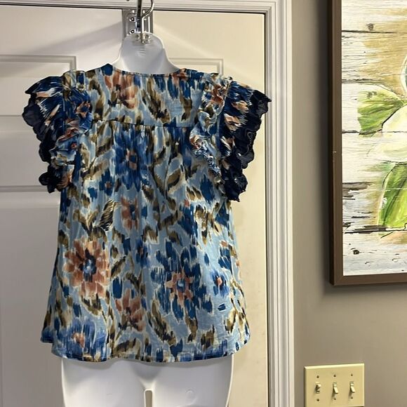 House of Harlow 1960 Boho Floral Ruffled Sleeve V-Neck Blouse w/ Rope Tie-Small - Picture 8 of 15